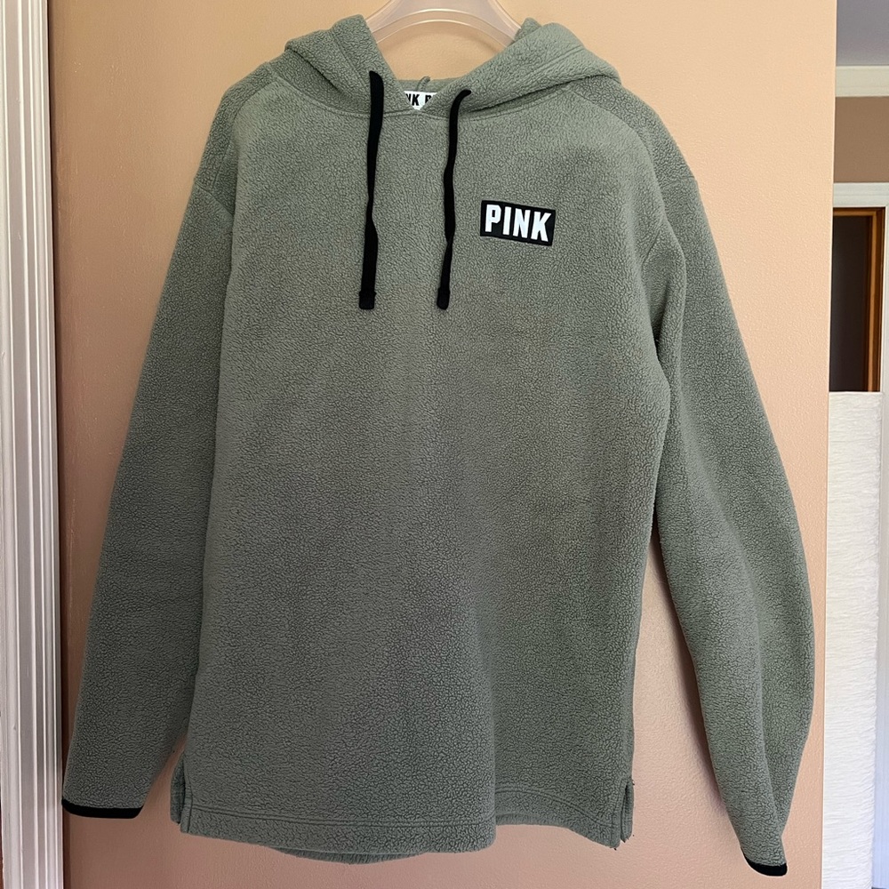 Pink by Victoria Secret hoodie. XS hunter green gray color with black trim. - Picture 1 of 5